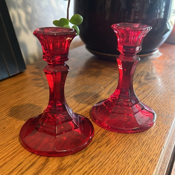 Vintage Indiana Glass Ruby Red Candle Holder - 2 - Picture 3 of 14